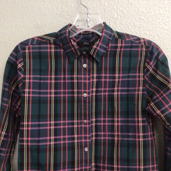 J. Crew Classic Women's OP Popover Shirt Cotton Long Sleeve Tartan Plaid Petite - Picture 3 of 9